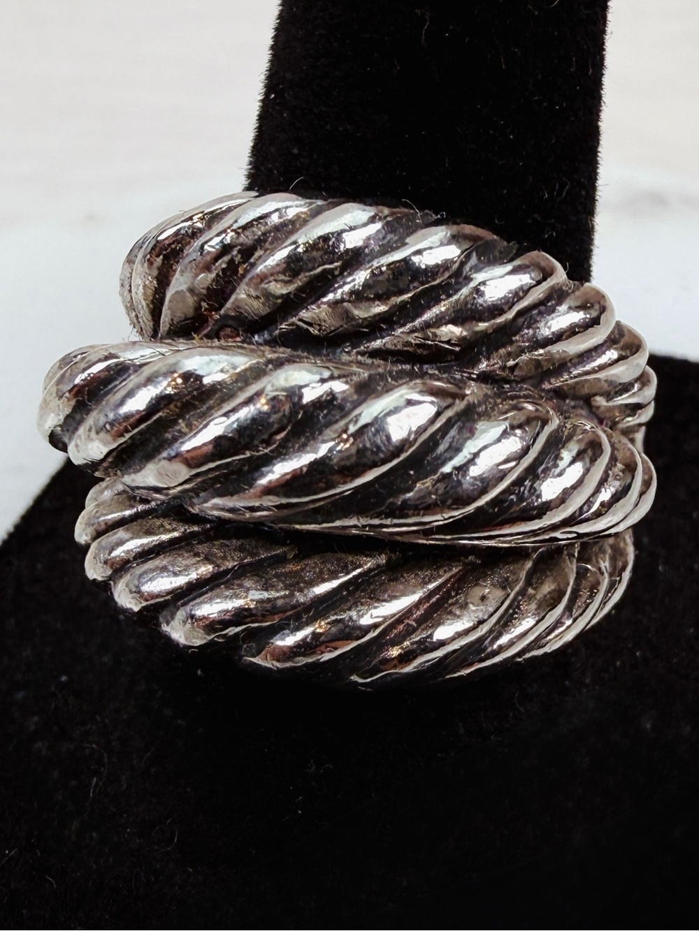 Vintage Aged Silvertone Twisted Rope Band Ring  sz 8.25